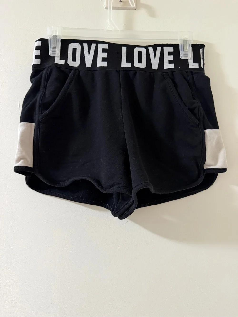 LOVE Branded Black Athletic Shorts with Contrast Panels